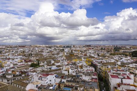 Panoramic view of Seville in cloudy day,Spain のeditorial素材
