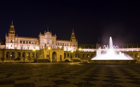 Spanish Square at night in Sevilla, Spain  のeditorial素材