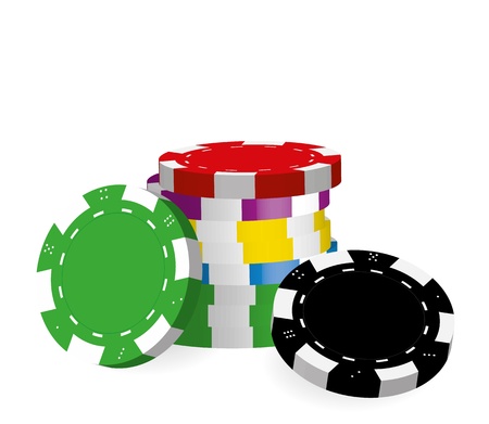 Collection of coloured casino chips isolated on white background, illustration のイラスト素材