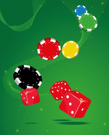 Dices and Poker Chips on a shimmering backgroundのイラスト素材