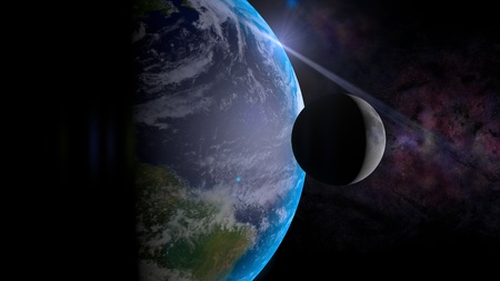 Render of Earth and The Moon in Phase の写真素材