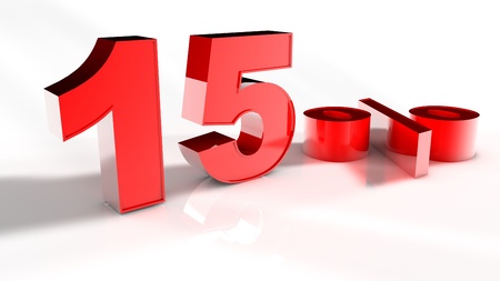 3D Render of a Red 15 Percent Letters in White Backgroundの写真素材