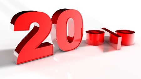 3D Render of a Red 20 Percent Letters in White Background の写真素材