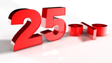3D Render of a Red 25 Percent Letters in White Background の写真素材