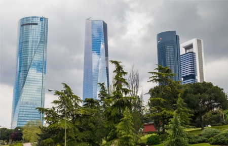 MADRID, SPAIN-1 MAY: Cuatro Torres Business Area in Madrid on 1 May,2013 in Madrid,Spain. They are The Highest skyscrapers in Madrid and Spain.のeditorial素材