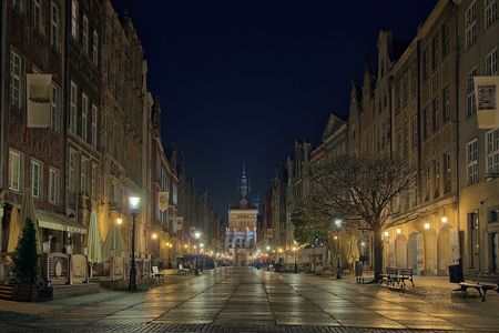 Night view of the most famous street of Gdansk.