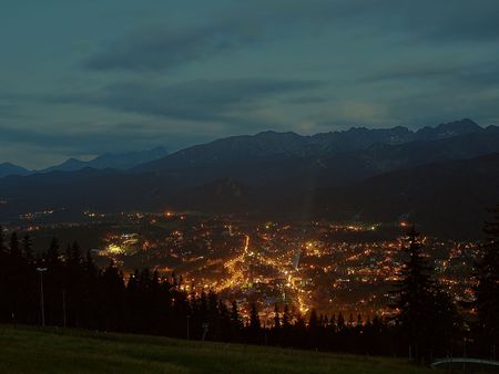 View at night panorama of Zakopane, Poland.の写真素材
