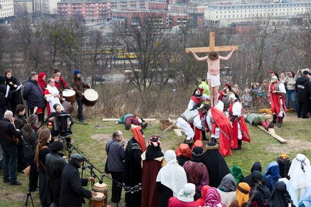 GDANSK - APRIL 2 : Presentation Mystery of the Passion of Jesus Christ, played by actors with the...