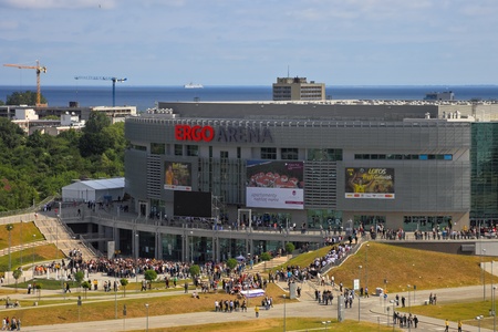 GDANSK, POLAND - JUNE 11: Congress political party PO. The Platforma Obywatelska is celebrating its 10th anniversary. At the convention came 12,000 party members. Ergo Arena in Gdansk, June 12, 2011 のeditorial素材