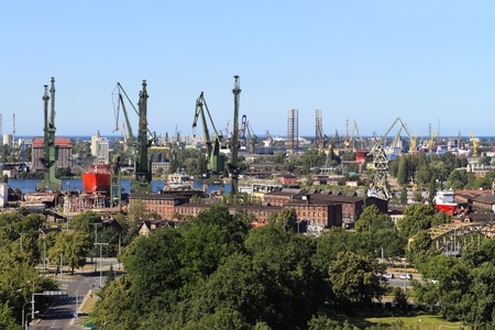 Top view on the shipyards and the port of Gdansk, Poland.の写真素材