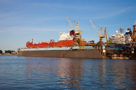 A tanker is being renovated in shipyard Gdansk, Poland.