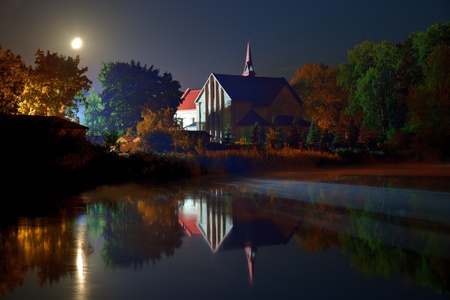 Church of the pond in Lubycza Krolewska, Poland.の写真素材