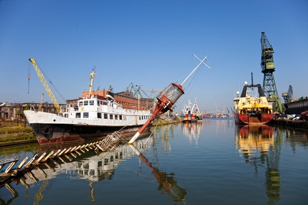 Ship wreck in shipyardのeditorial素材