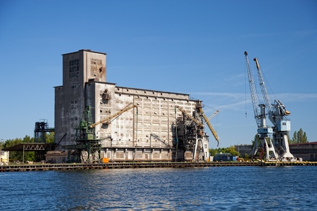 Grain elevator in port of Gdansk, Poland.の写真素材