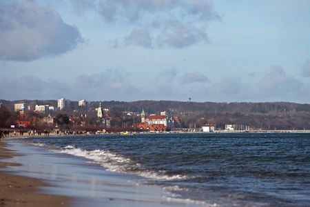 Winter panorama of the beach in Sopot, Poland.