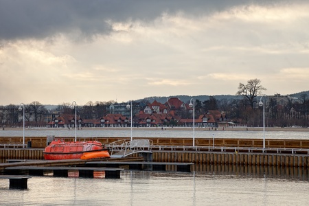 Marina on the background of the beach in Sopot, Poland.の写真素材