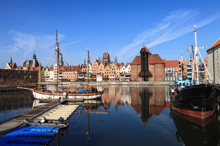View over the river Motlawa the Old Town in Gdansk, Poland.のeditorial素材