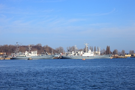 Warships in the harbor Gdynia, Poland のeditorial素材