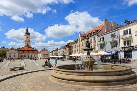 City life at the market square in Bialystok, Poland.