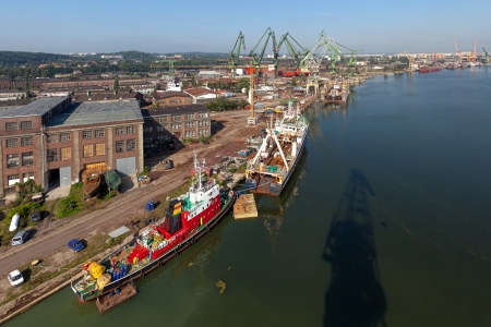 Aerial view of the industrial landscape shipyard in Gdansk, Poland の写真素材