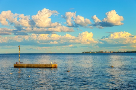 Seascape with port of Gdansk in the background, Poland   の写真素材