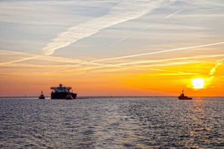 Tanker ship at sunrise の写真素材
