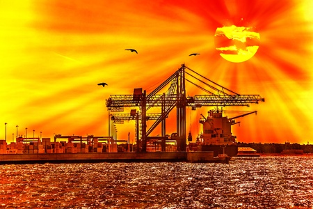 Container terminal in the sunshine の写真素材
