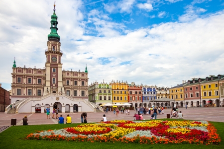 Town Hall and market square in Zamosc, Poland のeditorial素材