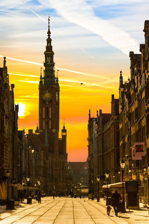 Old town of Gdansk with City Hall in the morning のeditorial素材