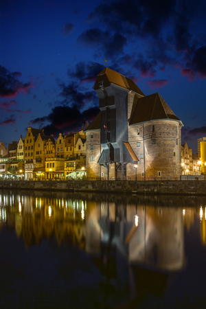The riverside with characteristic Crane of Gdansk, Poland 