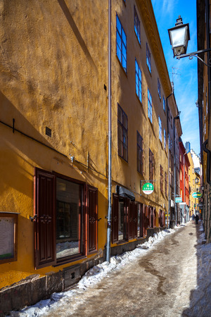Picturesque narrow street in Old Town in Stockholm, Sweden のeditorial素材