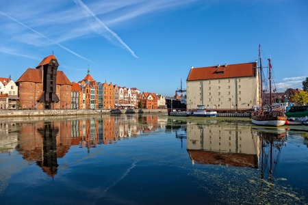 The riverside with the characteristic promenade of Gdansk, Poland.の写真素材