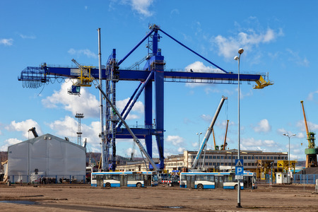 Photo of a floating crane isolated on white .