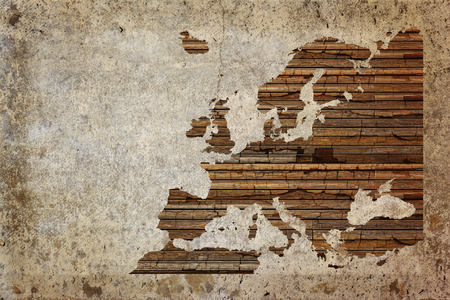 Grunge vintage wooden plank Europe map background.の写真素材
