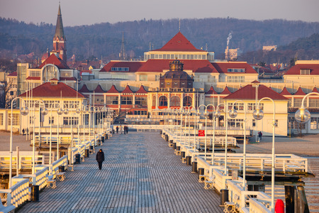 People walking on the Sopot Pier on March 19, 2015 in Sopot, Poland.のeditorial素材
