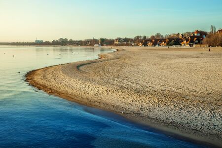 Sandy beach in the morning in Sopot, Poland.の写真素材