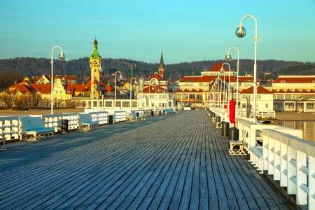 View from the pier on the beautiful architecture of Sopot, Poland.の写真素材