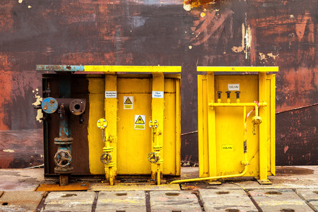 Acetylene and oxygen switching board in shipyard.の写真素材