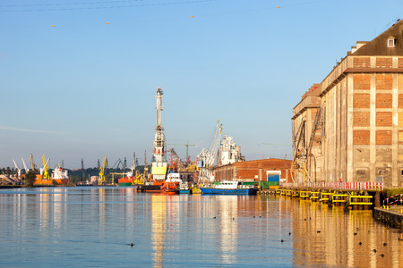 Industry area  Port of Gdansk at morning Poland.のeditorial素材