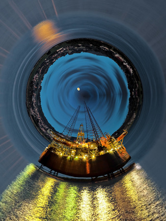 Abstract view, oil rig at night - Industrial World concept.