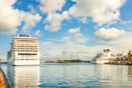 Luxury cruise ship MSC Orchestra with passengers on board, ship during mooring in the port of Stavanger, on June 23, 2015 in Stavanger, Norway.のeditorial素材