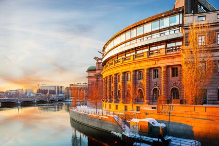 Sunset over Old town of Stockholm, Sweden.の写真素材