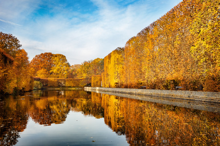 Pond in the Oliwa park in autumn scenery. Oliwa, Poland.の写真素材