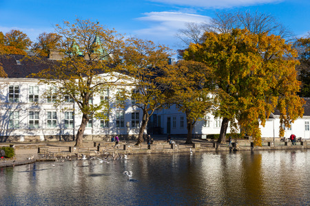City Park with  a lake in the city center in Stavanger, Norway.のeditorial素材