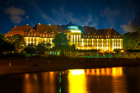 Beautiful architecture of Sopot at night, Poland.のeditorial素材