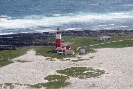Lighthouse on an island populated by birdsの写真素材