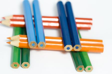 Pencil crayon stack isolated on white backgroundの写真素材