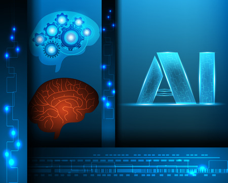 AI Digital Artificial intelligence with Human and Robot brain, over network online system blue background,Artificial intelligence and Machine learning conceptのイラスト素材