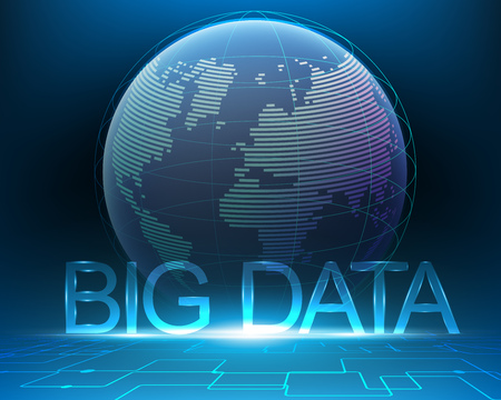 Big data concept and world map with connection digital network system blue backgroundのイラスト素材