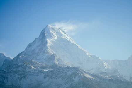 beautiful view of the landscape of the Himalayan mountains. Snow-covered mountain peaks. trekking...